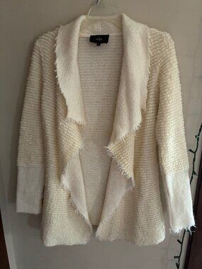 TYLI Cardigan Sweater- Wool blend, open-front fringe sweater